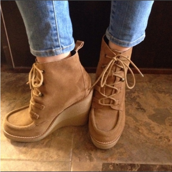 GAP Shoes - GAP Camel Suede Wedge Lace up Boots 8.5